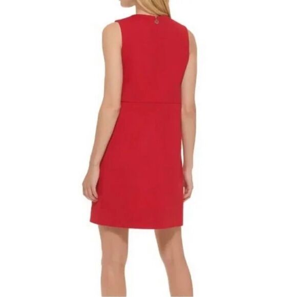 Tommy Hilfiger Red Twill Sleeveless Side Pocket Shift Dress - Picture 3 of 13